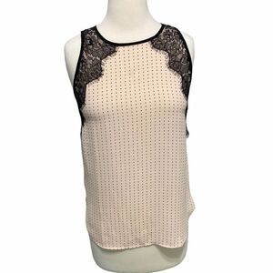 Loft Blouse Polka Dot Sleeveless Lace‎ Top Keyhole Button Back Pink Black XS